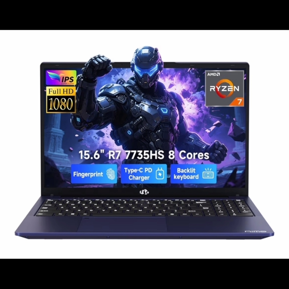 Sleek Blue Laptop with AMD Ryzen 7